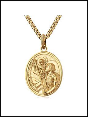 St Christopher Medal Necklace Stainless Steel Men Women 24in